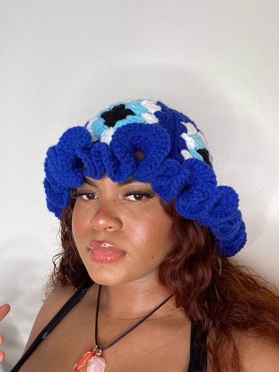 Evil Eye Crochet Bucket | Granny Square Evil Eye Hat  display picture 2