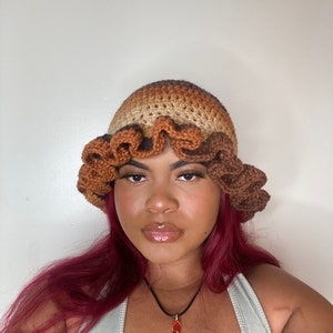 Crochet Ruffle Edge Hat |Crochet Ruffled Hat| Summer Hat| Ruffle Hat| Brown Bucket Hat | Cute Ruffled Hat