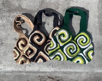 CROCHET Granny Square Swirl Bag, Swirl Multi Colored Bag, Crochet Bag, Crochet GRANNY Square Bag, Swirl Design Crochet
