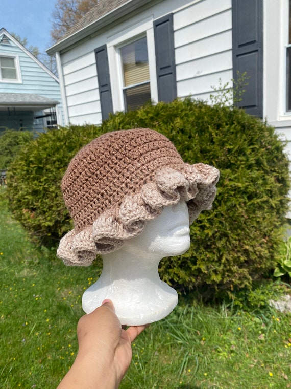 Crochet Bucket Hat with Ruffled Brim, Hand Knitted Acrylic Fiber Julpsk Women main image 2