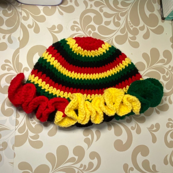 Reggae Crochet Ruffled Hat/ Reggae Hat/ Jamaica Hat/ Crochet Ruffled Hat/ Summer Hat/ Ruffle Hat