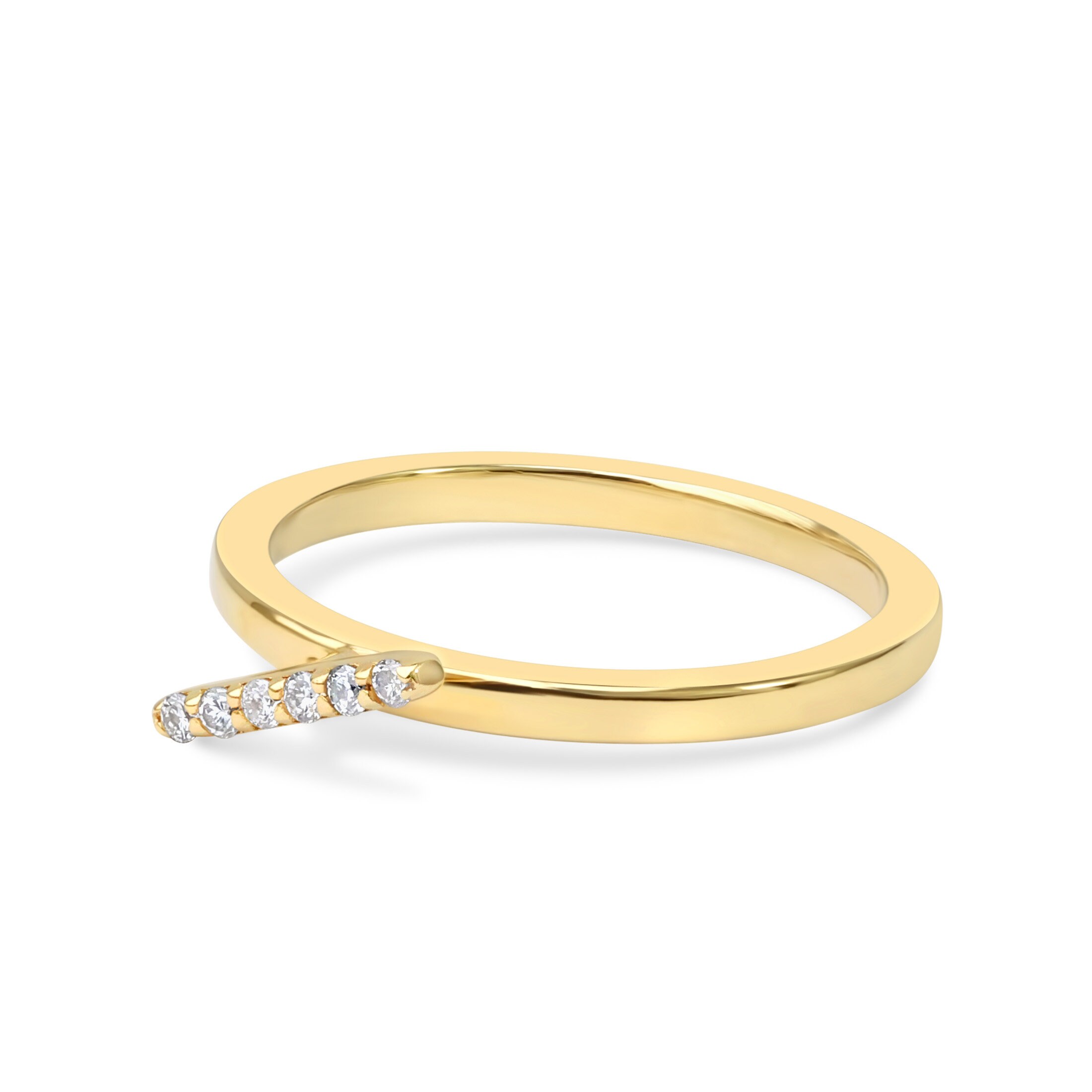 14k Gold Diagonal Line Ring With Diamond, Stacking Bar Ring, Minimal ...