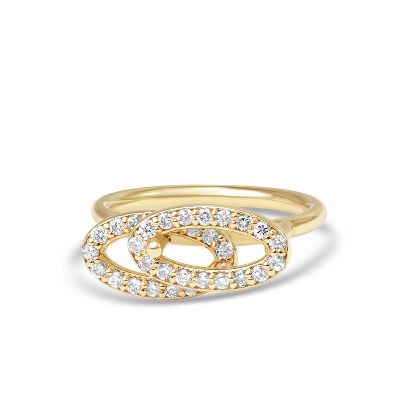 14k Gold Interlocking Ellipses Diamond Ring, Modern Geometric Design ...