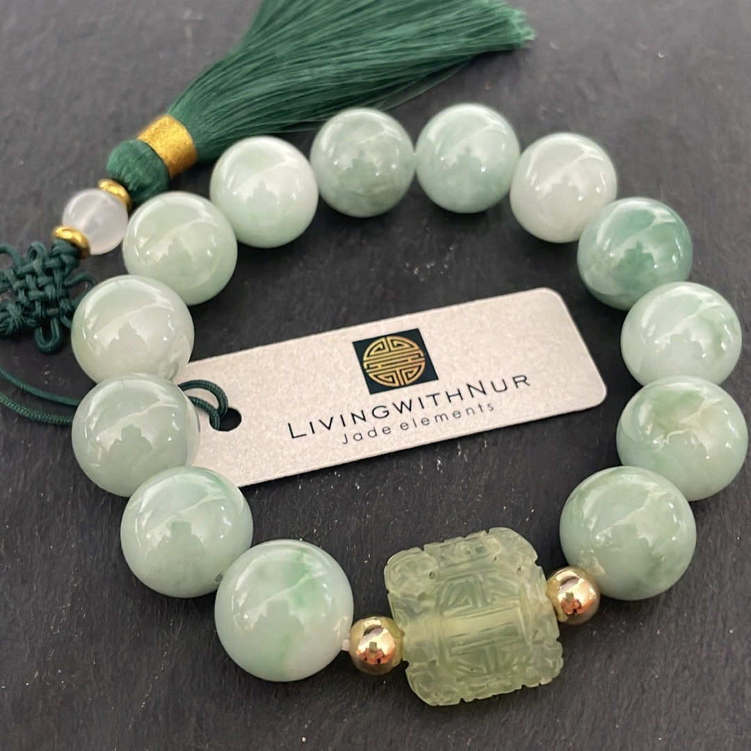 Genuine BIG 14mm Burmese Beads & Carved Center Jade Gold Filled 8mm ...