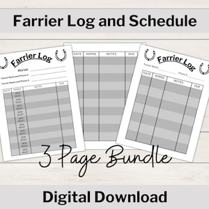 Farrier Log, Farrier Record Keeping, Farrier Chart, Horseshoe Schedule, Horse Scheduling, Barn Management Log, Horse Health, Hoof Health
