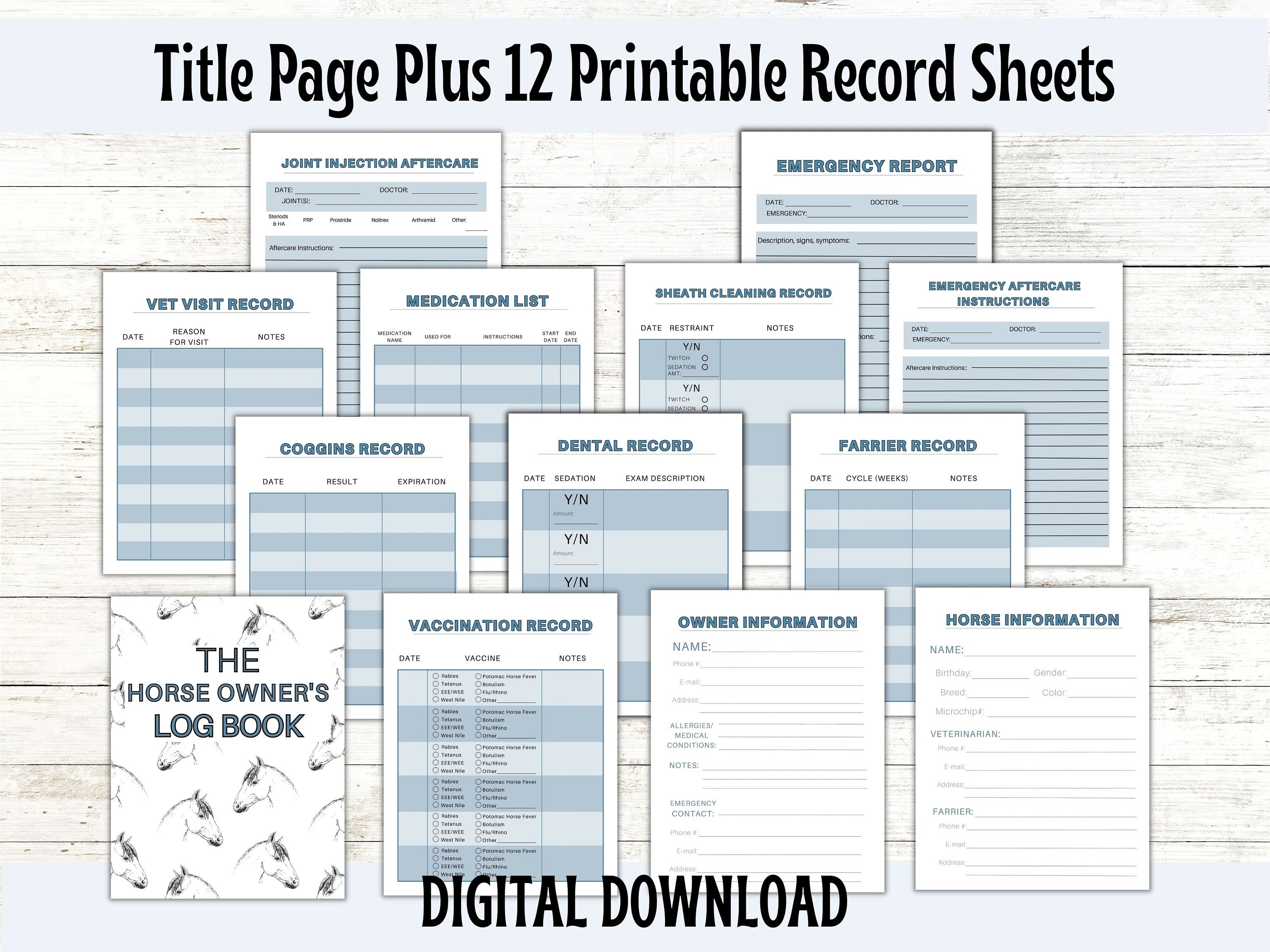 Horse Owner's Record Keeping, Horse Record, Horse Health Record ...