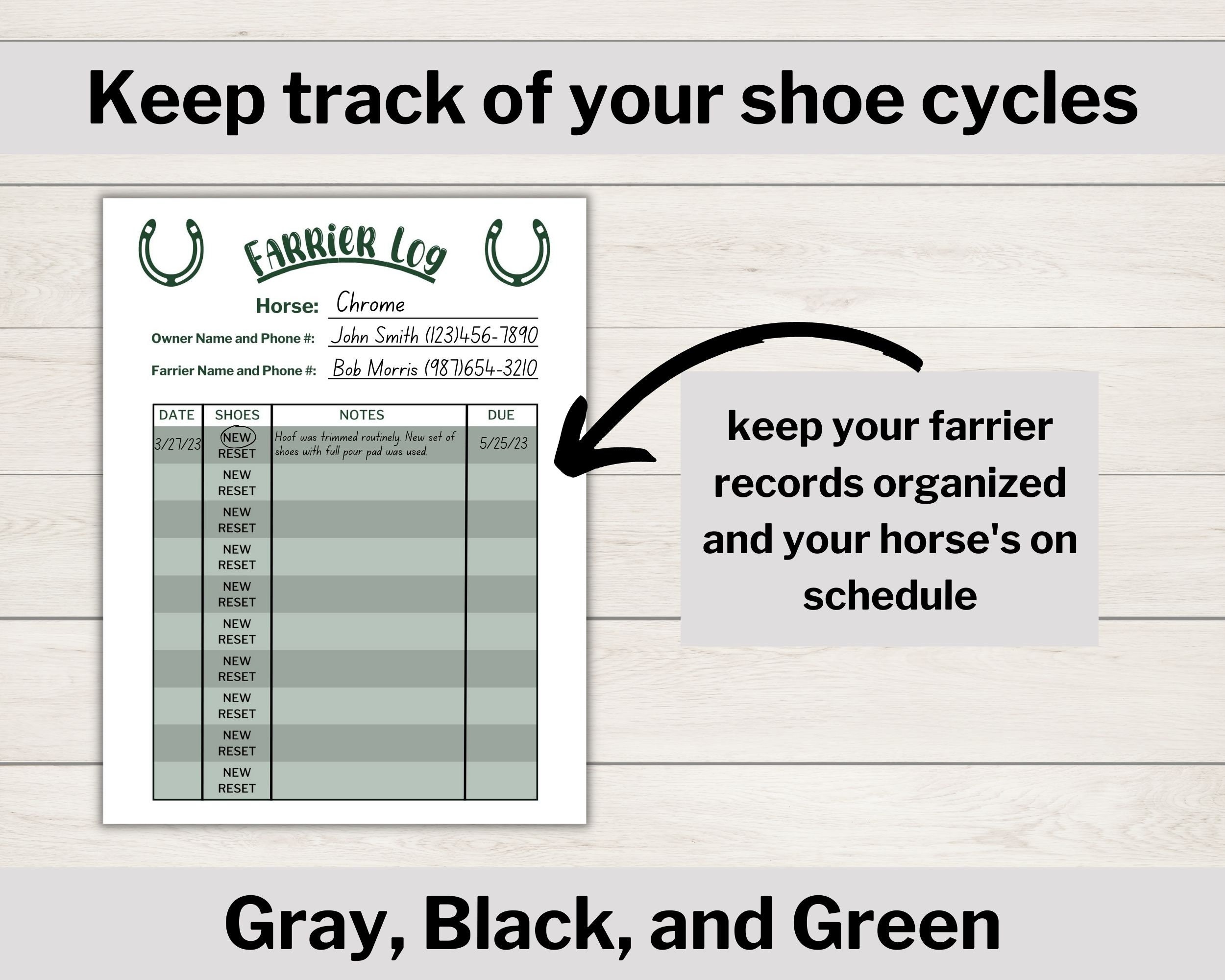 Farrier Log Farrier Record Keeping Farrier Chart Horseshoe Etsy