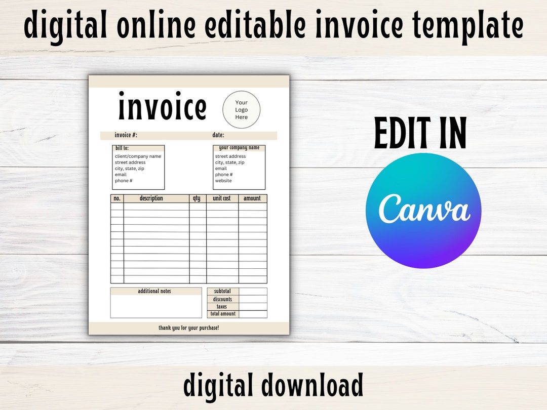 Editable Invoice Template, Canva Template, Small Business Invoice ...