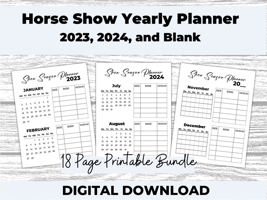Horse Show Schedule, Horse Show Planner. Equestrian Planner, Barn