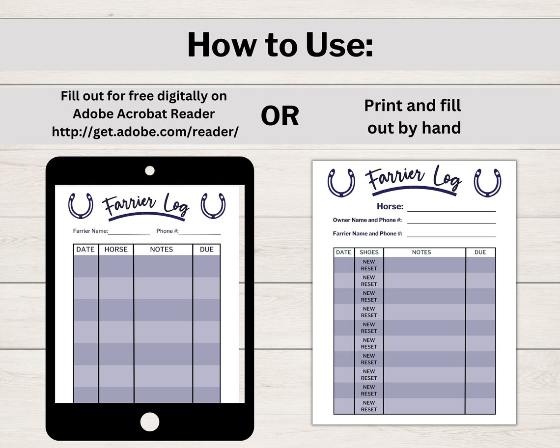 Farrier Log Farrier Record Keeping Farrier Chart Horseshoe Etsy