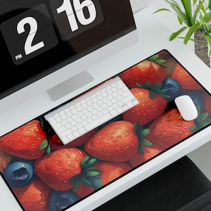 Strawberries & Blueberries Desk Mat, Fruit Mouse Pad, Cute Desk Accessories, Berry Desk Pad, Office Decor, Office Supplies, Anime Mouse Pad