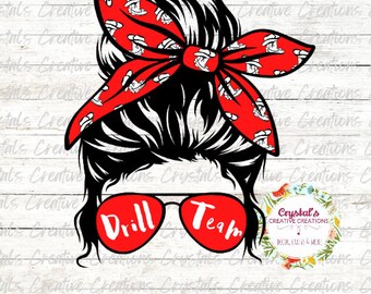 Red Drill Team Messy Bun, Drill team messy bun sublimation, drill team dtf, drill team mom, drill team png, drill team image, drill team