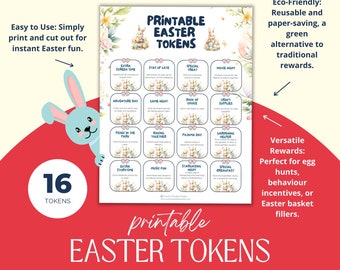 Easter Reward Tokens Printable, Easter Egg Hunt Tokens PDF, Easter Basket Filler Tokens, Children’s Holiday Activity Rewards