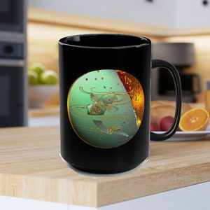 Mugs for the best coffee mug, oriental carp mug, aquatic Black Mug, 15oz graphic black mug design, tea mug cocoa mug, soothing mug