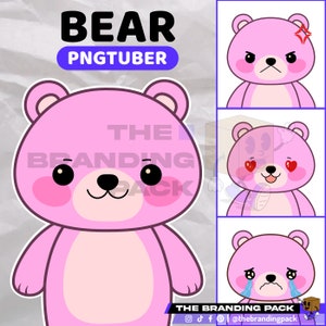 Pink Bear PNGTuber PNGTuber Twitch PNGTuber Premade Streaming Ready to use OBS/Streamlabs YouTube Cute Bear VEADOTUBE PNGTuber image 1