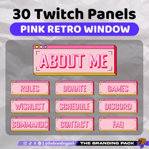 30 Twitch Panels Pink Retro Window | Cute Twitch Panels for Streaming | Streamer Panels | Twitch graphics | Twitch Panels