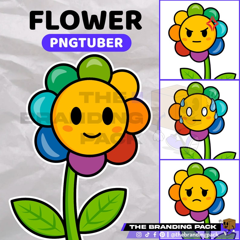 Rainbow Flower PNGTuber PNGTuber Twitch PNGTuber Premade Streaming Ready to use OBS/Streamlabs YouTube Flower VEADOTUBE PNGTuber image 1