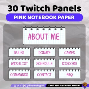 30 Twitch Panels Pink Notebook Paper | Cute Twitch Panels for Streaming | Streamer Panels | Twitch graphics | Twitch Panels | Pink Panels