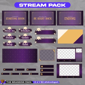 Purple Mystic Stream Pack Overlays | Camera Overlays | Twitch Alerts | Panels | Animated Overlays | Stinger | Twitch Streaming Pack