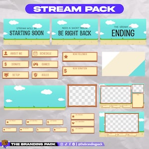 Cartoon Stream Pack Overlays | Camera Overlays | Twitch Alerts | Panels | Animated Overlays | Stinger | Twitch Streaming Pack