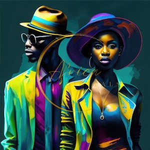 Africa Digitals|Fashionista Couple|Black Man|Black Woman|African Fashion|Black Girl Magic|Melanin|Digital Art|WallArt|Printables|Sublimation