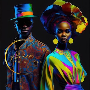 Africa Digitals|Fashionista Couple|Black Man|Black Woman|African Fashion|Black Girl Magic|Melanin|Digital Art|WallArt|Printables|Sublimation