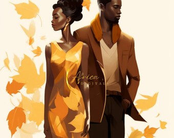 Africa Digitals|Fall Fashion Couple|Black Man|Black Woman|African Fashion|Black Girl Magic|Digital Art|WallArt|Printables|Sublimation