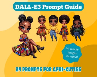AI Prompts, DALL-E3, ChatGPT4, AI Art, Midjourney, Prompt Guide, Png Bundle, Black Chibi Dolls, African Clipart
