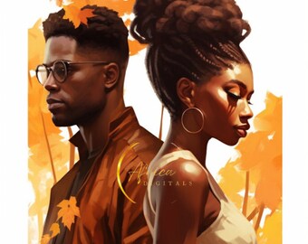 Africa Digitals|Fall Fashion Couple|Black Man|Black Woman|African Fashion|Black Girl Magic|Digital Art|WallArt|Printables|Sublimation