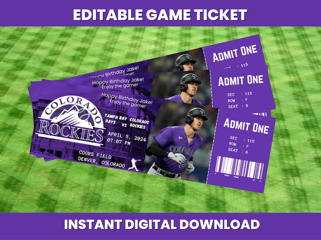 Instant Download Printable, Rockies Ticket Game, Baseball Editable ...