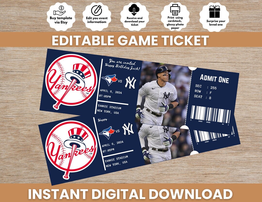 Instant Download Printable Yankees Ticket Game Baseball Ticket Instant Download Printable Yankees Ticket Game Baseball Ticket