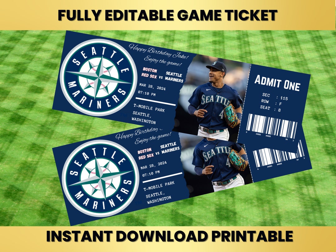 Instant Download Printable, Mariners Ticket Game, Baseball Editable