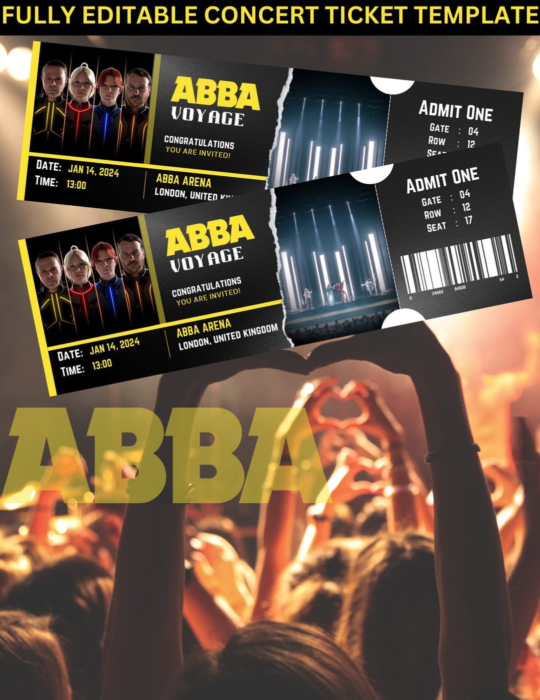 Concert Ticket Abba Voyage Gift Template Personalized Printable Concert