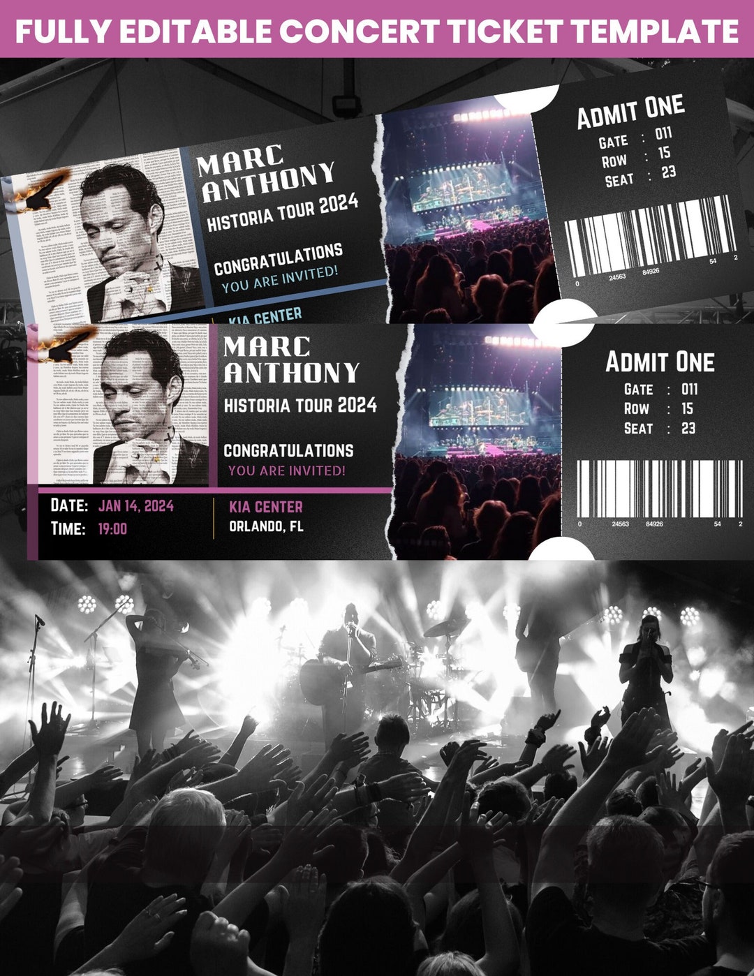 Marc Anthony Concert Ticket, Marc Personalized Printable, Concert ...