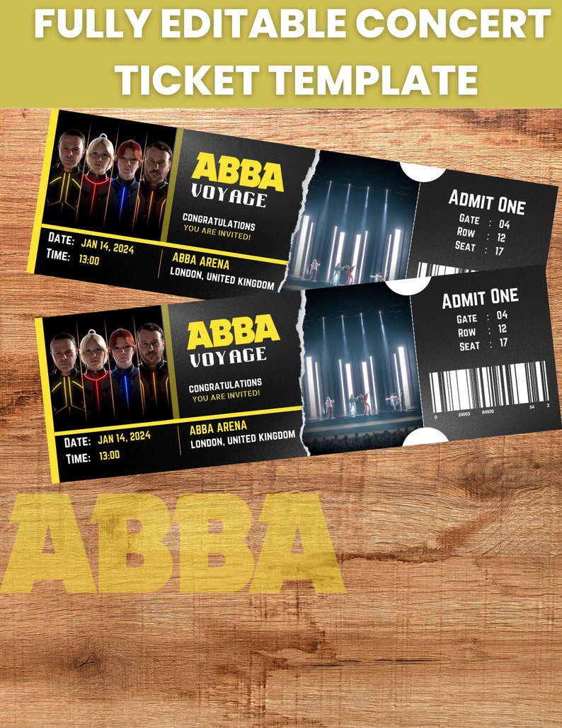 Instant Digital Download Editable Ticket Abba Voyage Ticket Printable
