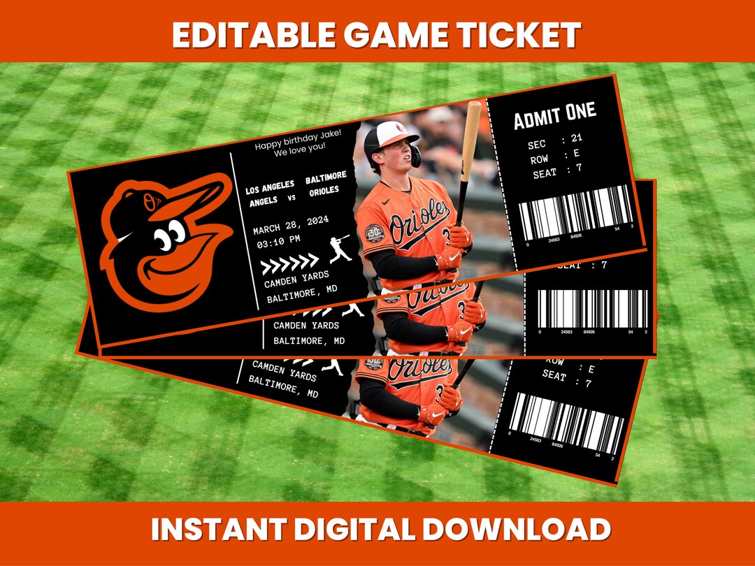Instant Download Printable, Orioles Ticket Game, Baseball Editable Ticket, Orioles Editable Gift ...