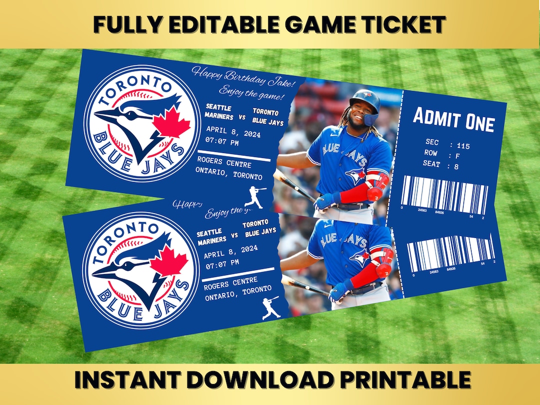 Instant Download Printable, Blue Jays Ticket Game, Baseball Editable