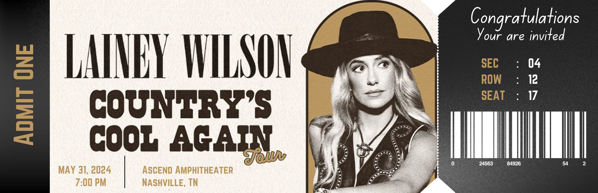 Instant Digital Download Editable Ticket Lainey Wilson Tour Concert Ticket Template, Lainey