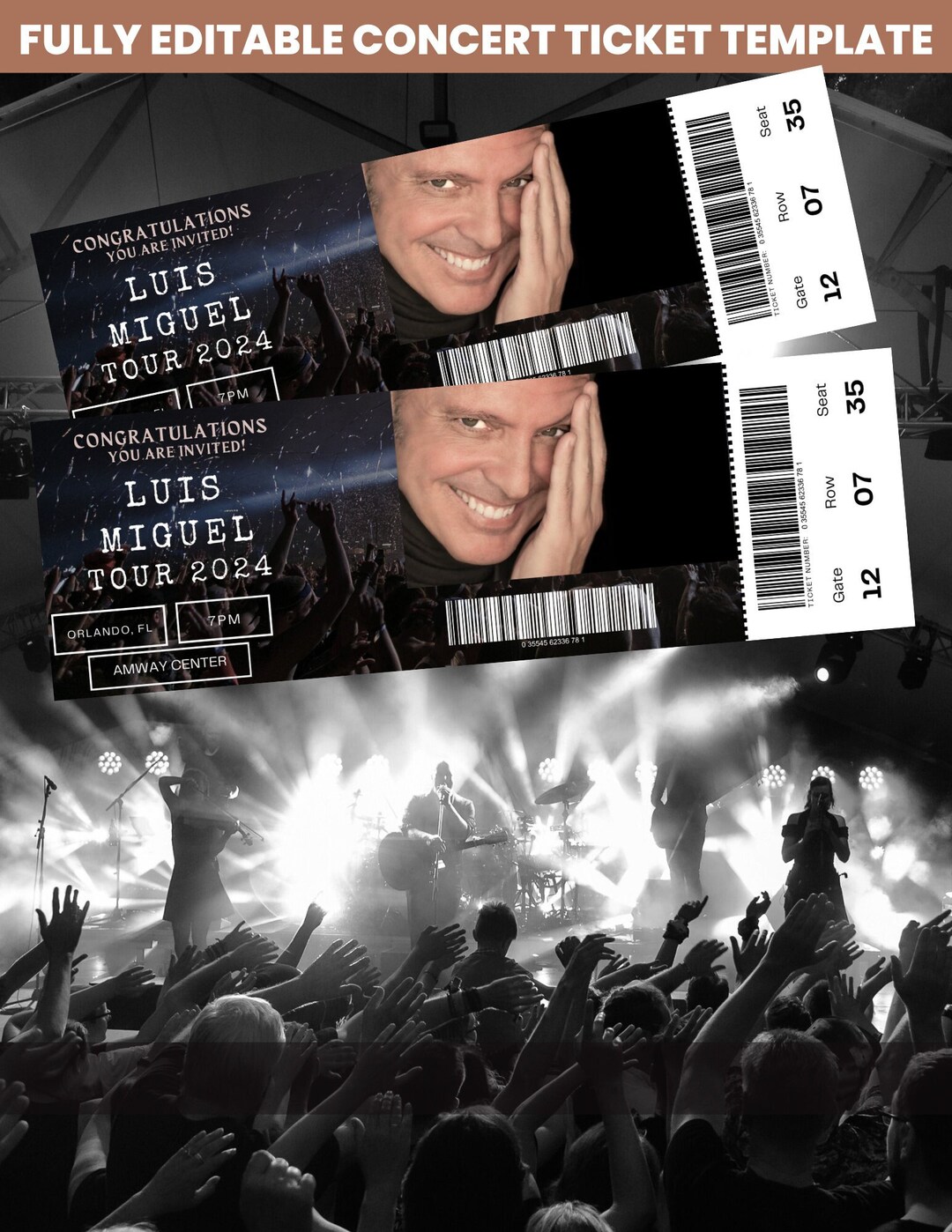Luis Miguel Concert Ticket Template Personalized Printable Editable