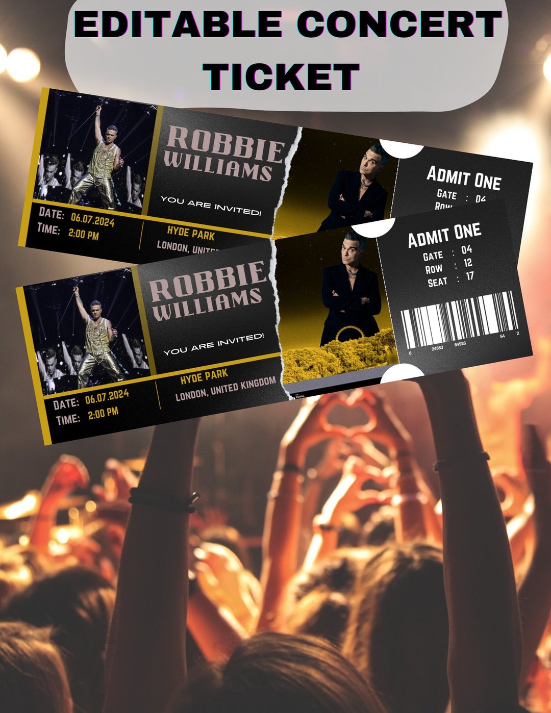 Robbie Williams Ticket Template Personalized Printable Robbie - Etsy