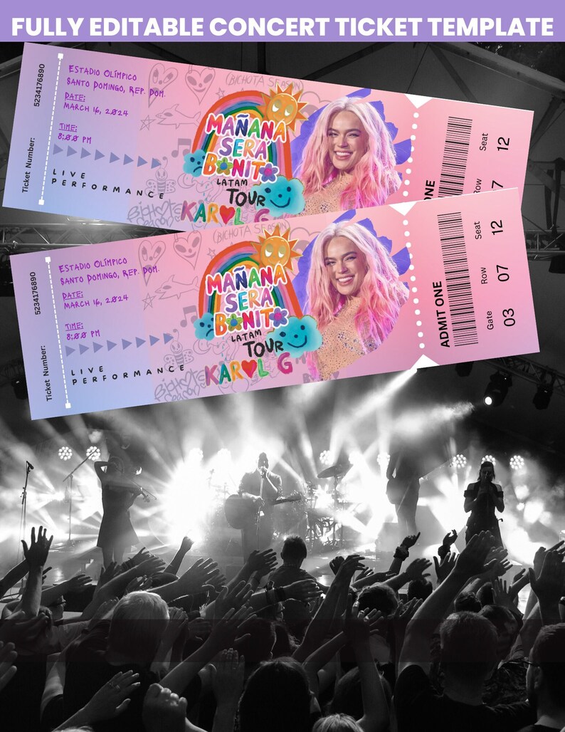 Karol G Ticket Personalized Template Printable Concert Ticket Etsy
