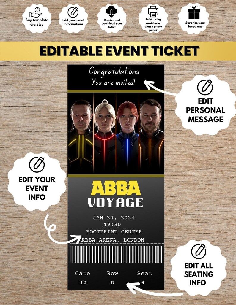 Instant Download Printable Editable Ticket Abba Voyage Printable, Abba