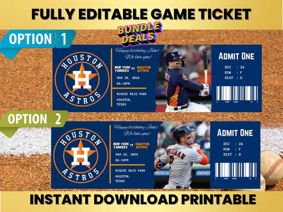 Instant Download Printable, Astros Ticket Game, Baseball Ticket