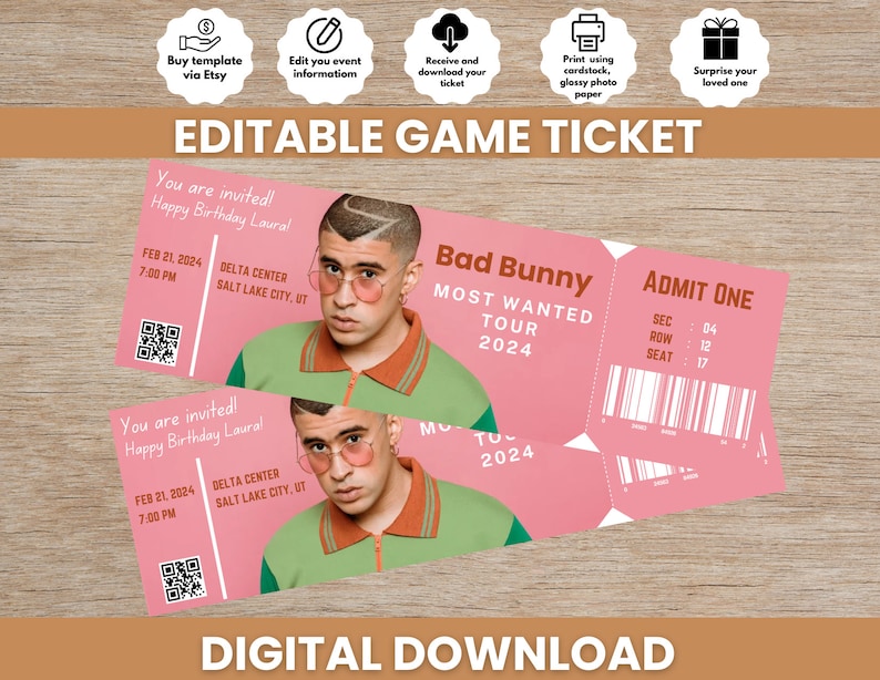 Instant Download Printable Bad Bunny Concert Ticket, Bad Bunny Ticket