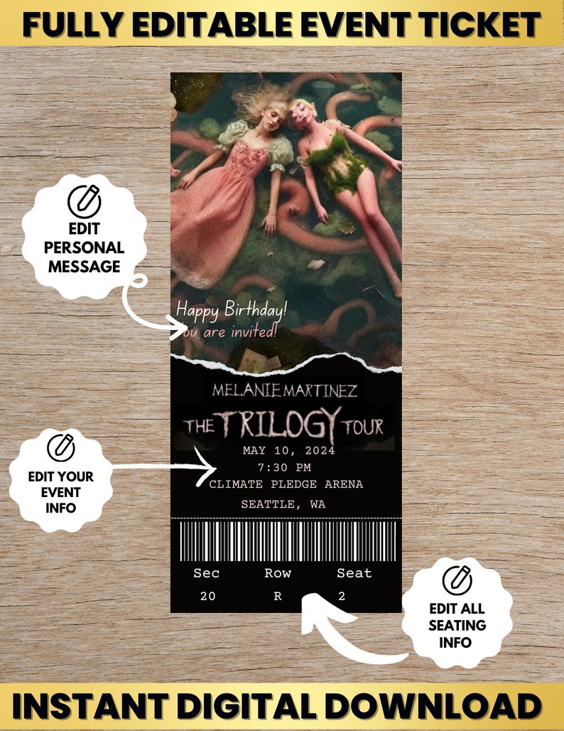 Instant Download Printable Editable Ticket Melanie Martinez Printable