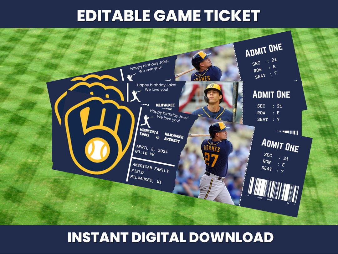 Instant Download Printable, Brewers Ticket Game, Baseball Editable