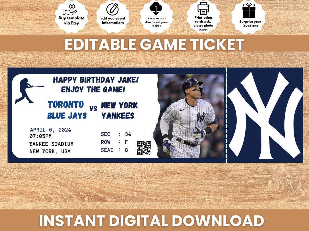 Instant Download Printable, Yankees Ticket Game, Baseball Ticket