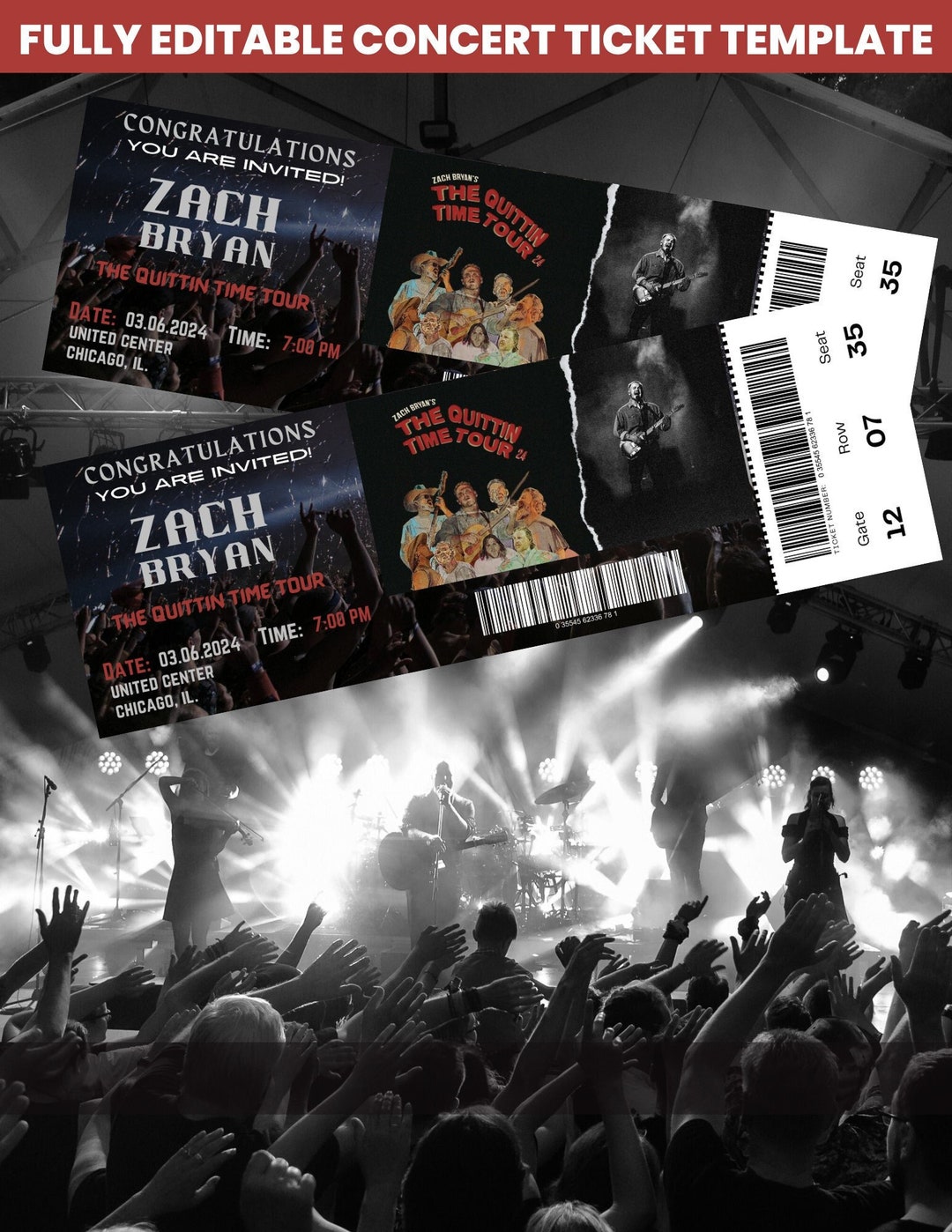 Zach Bryan Concert Ticket Template Personalized Printable Concert