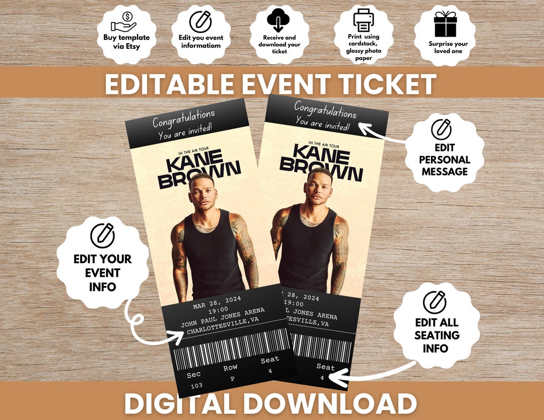 Instant Download Printable Kane Brown Ticket Editable Printable, Kane ...