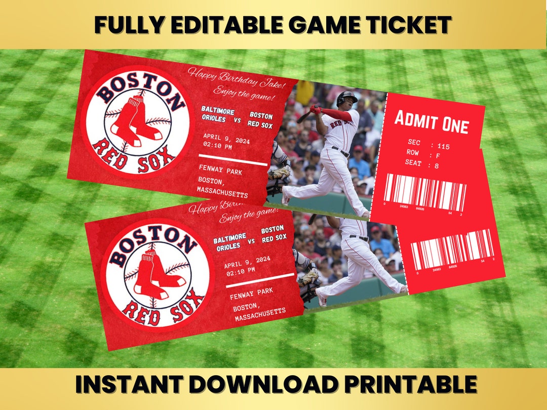 Instant Download Printable, Red Sox Ticket Game, Baseball Editable ...